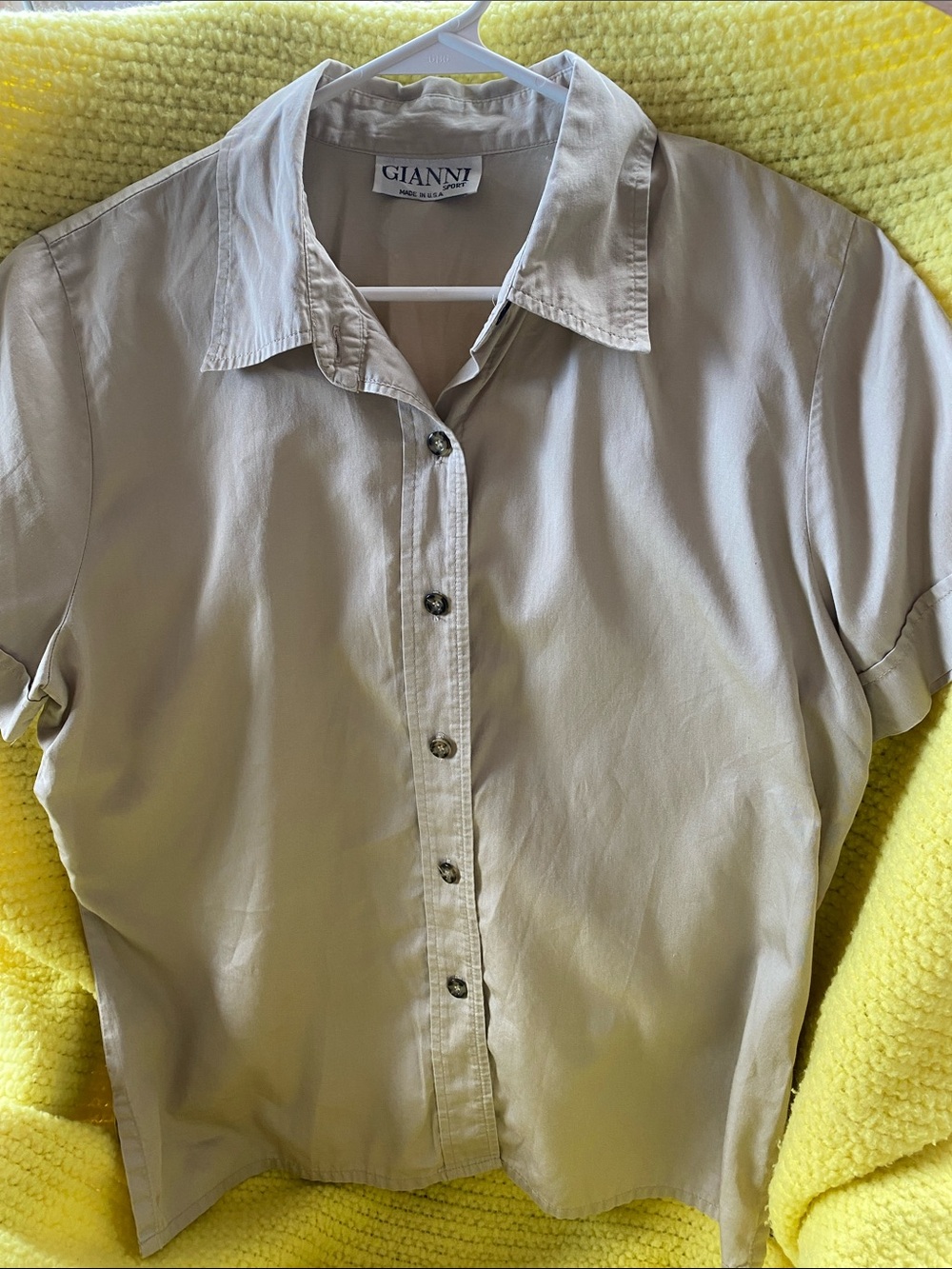 Vintage Ganni Sport Women’s Short-Sleeve Button-Up Shirt in Beige Classic Y2K